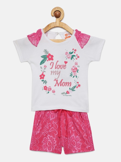 

612 league Girls Fuchsia & White Printed Top with Shorts
