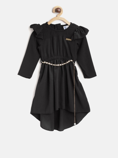 

612 league Girls Black Solid Fit and Flare Dress