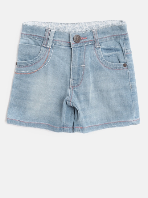 

612 league Girls Blue Washed Regular Fit Denim Shorts