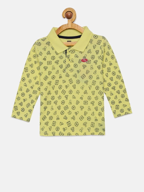 

612 league Boys Yellow & Navy Blue Printed Polo Collar T-shirt