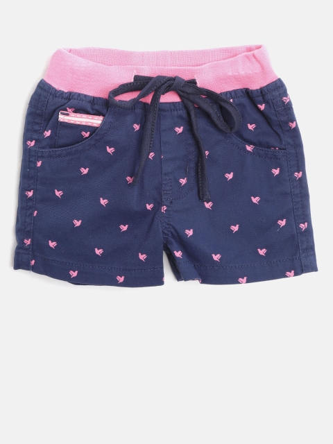 

612 league Girls Navy Blue Printed Regular Fit Shorts
