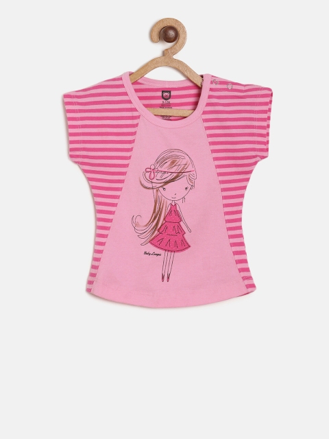 

612 league Girls Pink Striped Top