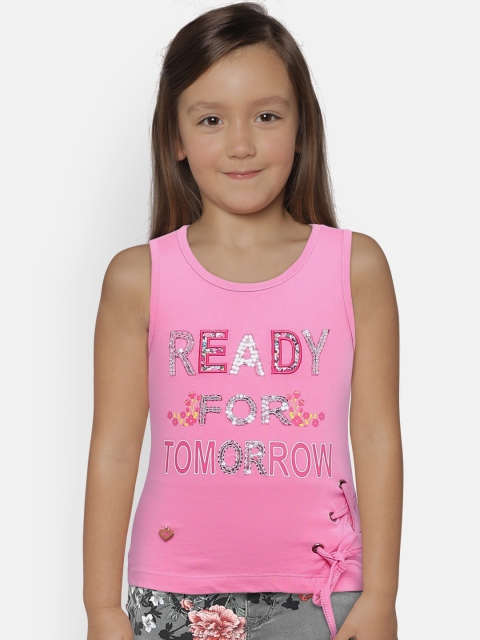 

612 league Girls Pink Printed Tank Pure Cotton Top
