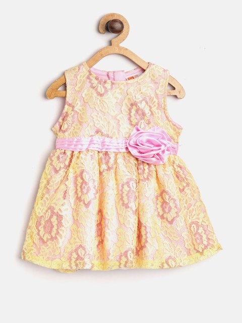 

612 league Girls Yellow & Pink Lace Fit and Flare Dress