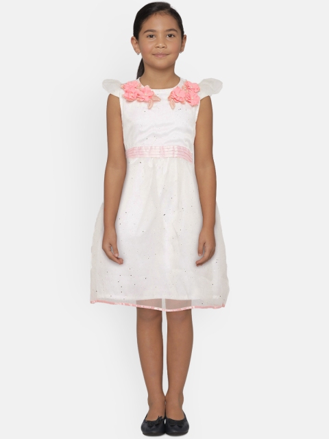 

612 league Girls White Embellished Fit and Flare Dress