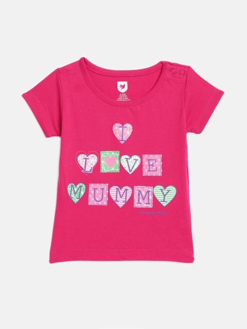 

612 league Girls Pink Printed Round Neck T-shirt
