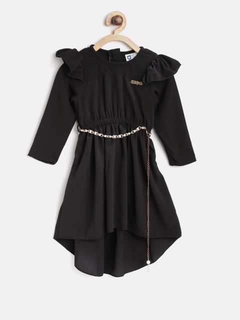 

612 league Girls Black Solid Fit & Flare Dress