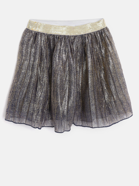 

612 league Girls Golden & Navy Printed Shimmer Flared Skirt, Gold