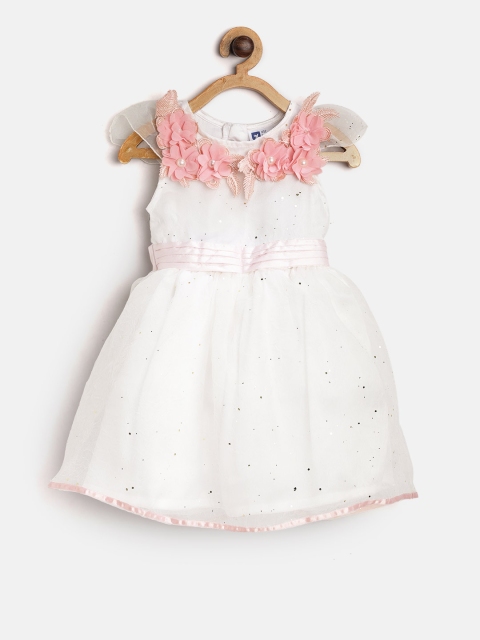 

612 league Girls White Shimmery Fit & Flare Dress