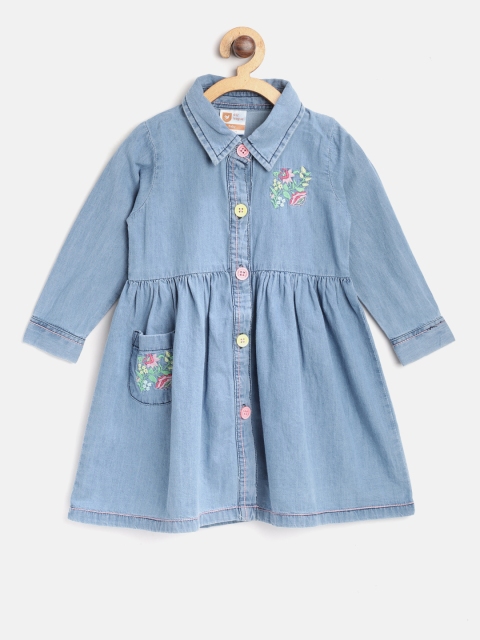 

612 league Girls Blue Solid Chambray Shirt Dress