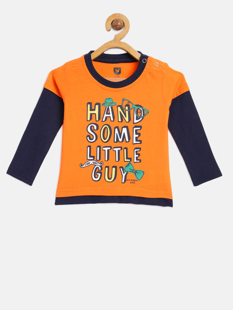 

612 league Boys Orange Printed Round Neck T-shirt