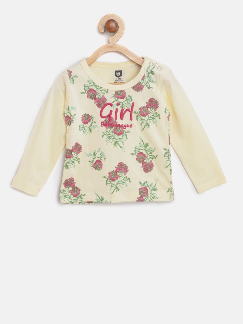 

612 league Girls Cream-Coloured & Pink Printed Top