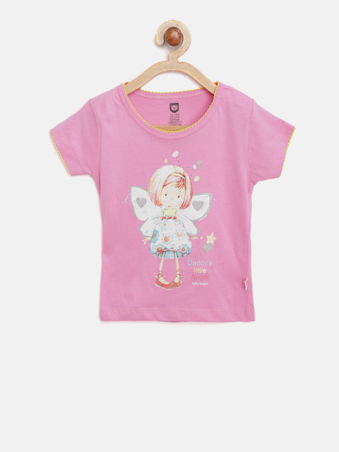 

612 league Girls Pink Printed Round Neck T-shirt