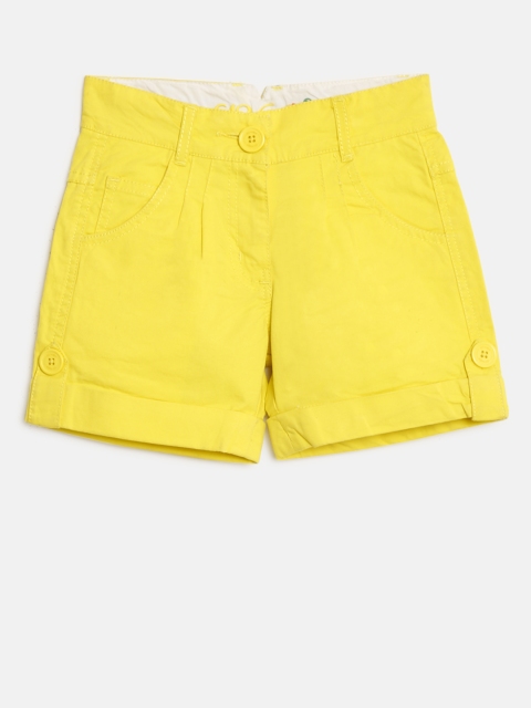 

612 league Girls Yellow Solid Regular Fit Shorts