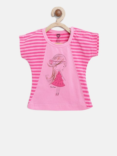 

612 league Girls Pink Striped Pure Cotton Top