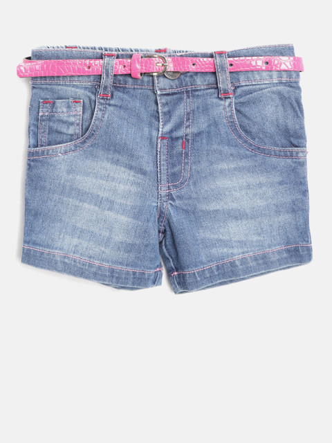 

612 league Girls Blue Washed Regular Fit Denim Shorts