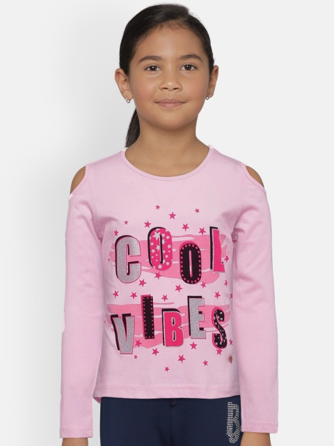 

612 league Girls Pink Printed Top