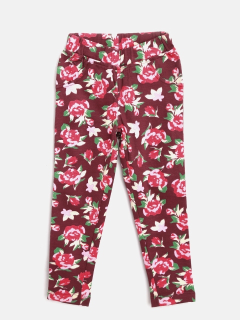 

612 league Girls Burgundy & Red Printed Treggings