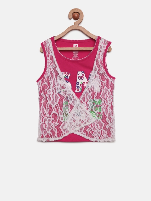 

612 league Girls Pink Printed Layered Top