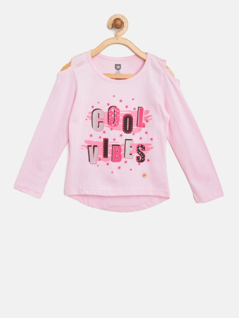 

612 league Girls Pink Printed Pure Cotton Top