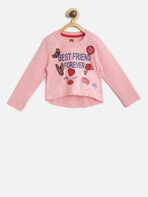 

612 league Girls Pink Printed Top