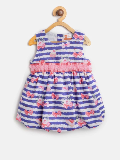 

612 league Girls Blue & White Striped Balloon Dress