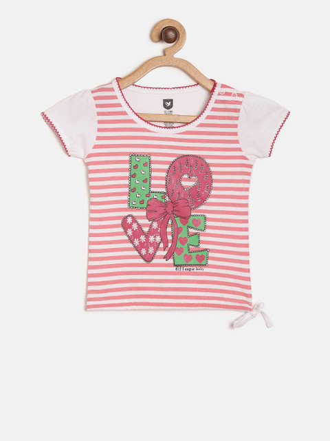 

612 league Girls White Striped Top