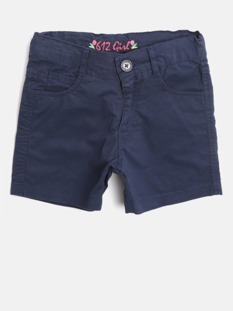 

612 league Girls Navy Blue Solid Regular Fit Shorts