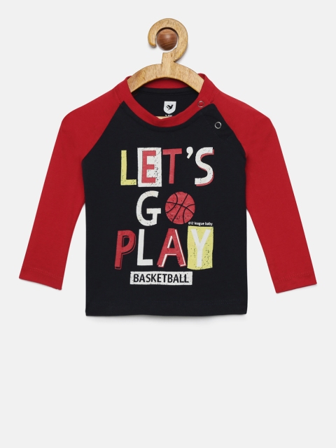 

612 league Boys Navy Blue & Red Printed Round Neck T-shirt