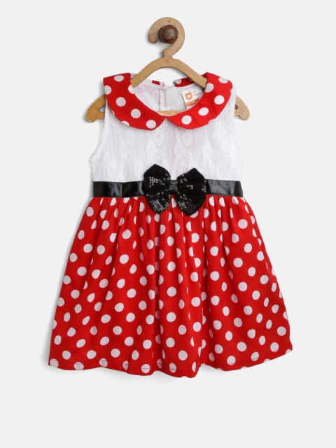 

612 league Girls Red & White Printed Fit & Flare Dress