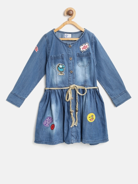 

612 league Girls Blue Washed Denim A-line Dress