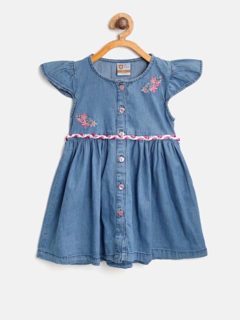 

612 league Girls Blue Solid Chambray A-line Dress