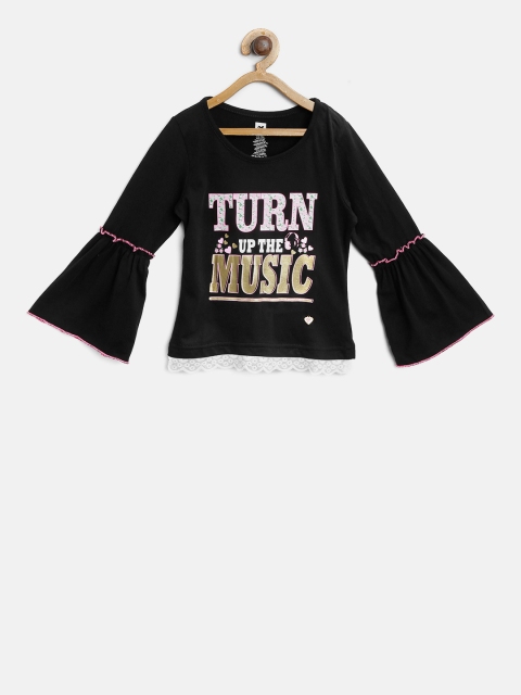 

612 league Girls Black Printed Top