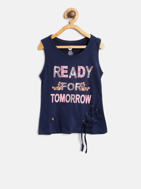 

612 league Girls Navy Blue Printed Top