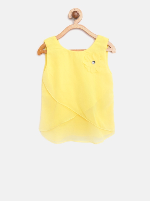 

612 league Girls Yellow Solid Styled Back Top