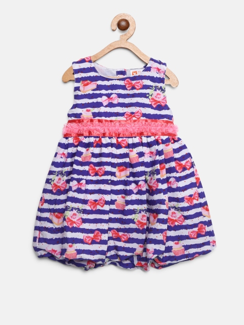 

612 league Girls Blue & White Striped Balloon Dress