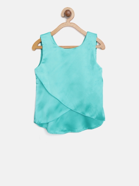 

612 league Girls Sea Green Solid Styled Back Top