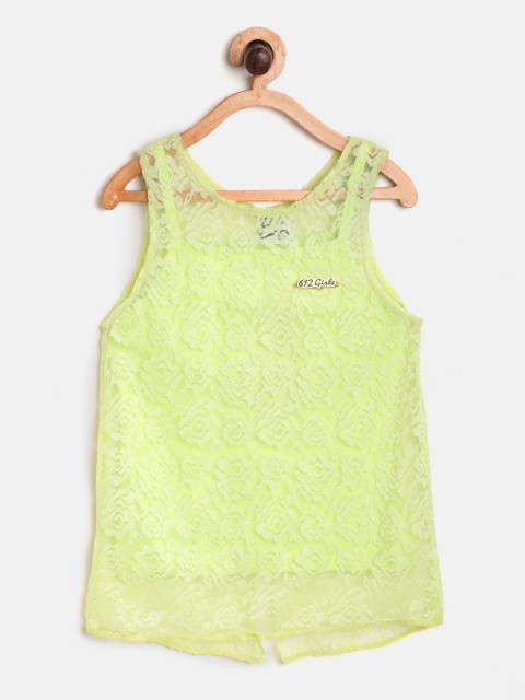 

612 league Girls Lime Green Lace Styled Back Top