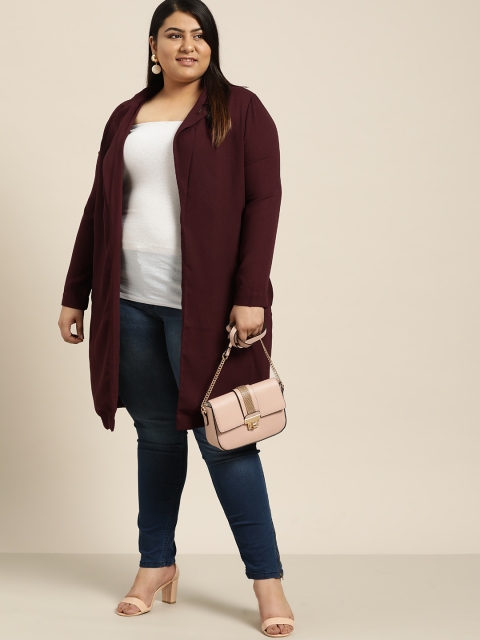

Sztori Plus Size Women Burgundy Solid Open Front Shrug