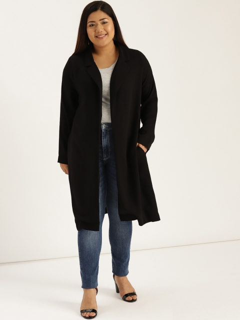 

Sztori Plus Size Women Black Solid Open Front Longline Shrug