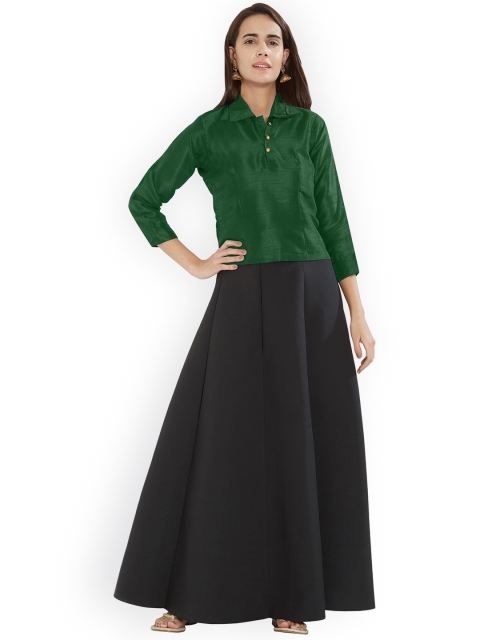 

Mirchi Women Green Solid Raw Silk Stitched Blouse