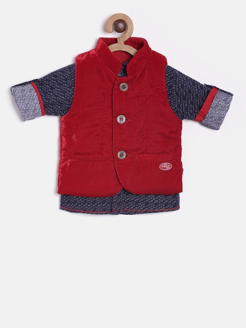 

612 league Boys Printed Casual Shirt with a Waistcoat, Na