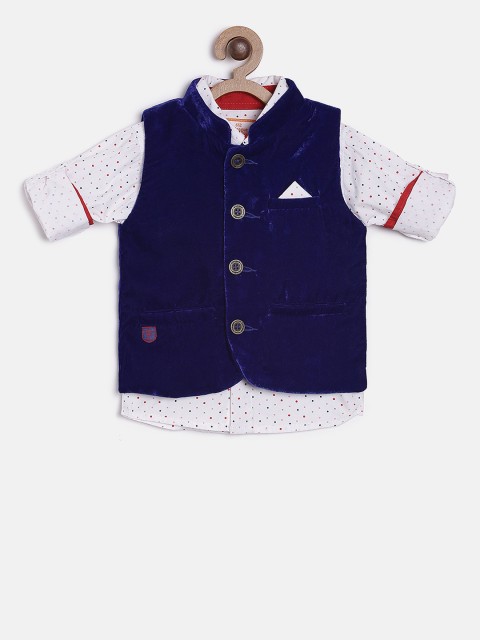 

612 league Boys White Regular Fit Printed Casual Shirt with a Waistcoat