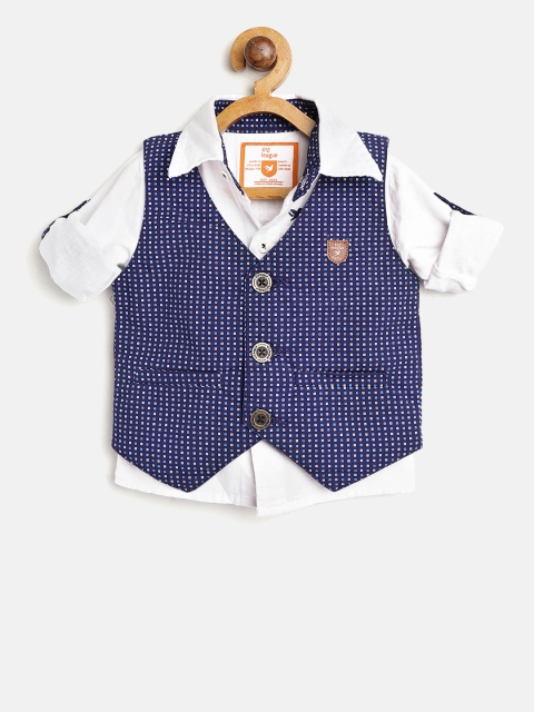 

612 league Boys White Regular Fit Solid Casual Shirt with Waistcoat