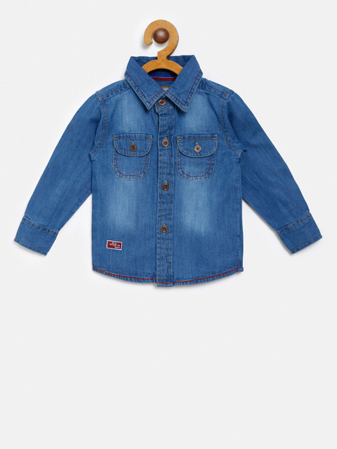 

612 league Boys Blue Chambray Regular Fit Faded Casual Shirt
