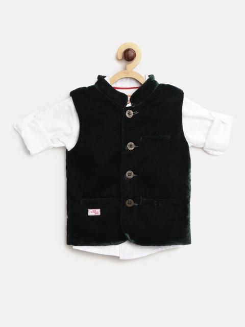 

612 league Boys White & Green Regular Fit Solid Casual Shirt with Nehru Jacket