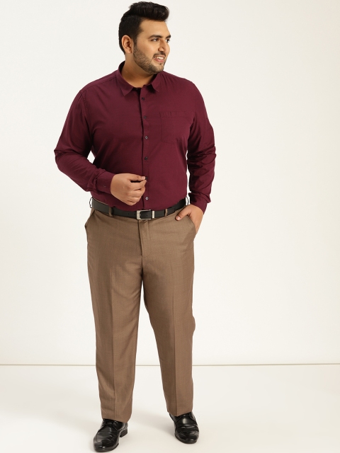

Sztori Plus Size Men Burgundy Regular Fit Solid Formal Shirt