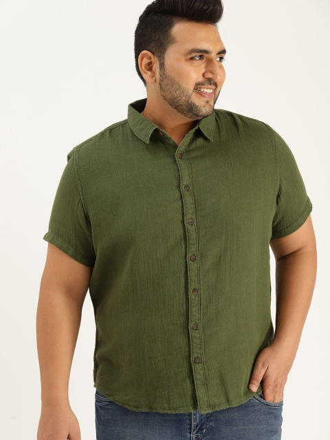 

Sztori Plus Size Men Olive Green Regular Fit Solid Casual Shirt