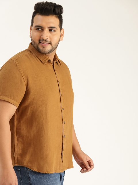 

Sztori Plus Size Men Mustard Brown Regular Fit Solid Casual Shirt