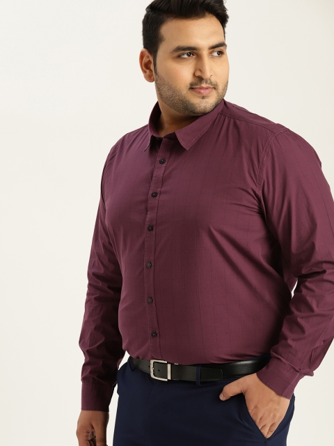 

Sztori Plus Size Men Burgundy Regular Fit Checked Formal Shirt